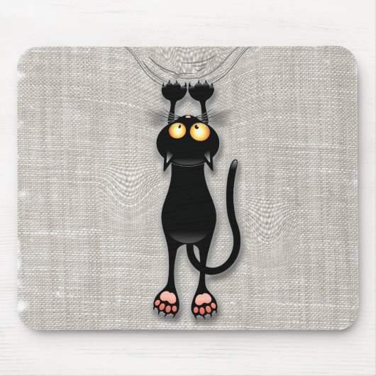 Grappig kattenkarakter krabt aan stof muismat (Voorkant)