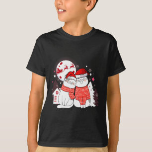 Grappig Kattenpaar Kerstman Hoed Kerst Sleigh Pet T-shirt