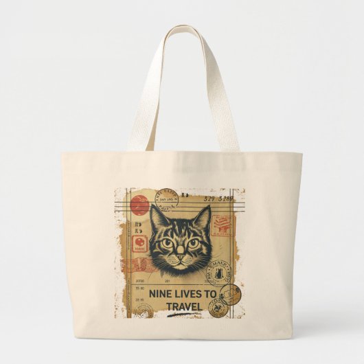 Grappig Kattenpaspoort Negen Levens Om Te Reizen C Grote Tote Bag (Voorkant)