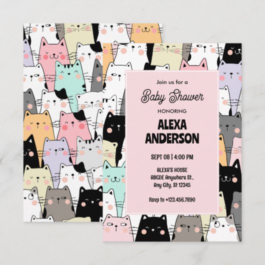 Grappig kattenpatroon baby shower kaart (Voorkant / Achterkant)