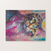 Grappig kattenportret Abstracte moderne kunst Legpuzzel (Horizontaal)