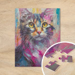 Grappig kattenportret Abstracte moderne kunst Legpuzzel<br><div class="desc">Een levendig kattenportret met grillige felle kleuren, waaronder blauwgroen, geel, roze en sinaasappel. Het speelse kleurenpalet en de expressieve penseelstreken brengen de persoonlijkheid van de kat tot leven op een leuke, fantasierijke manier. Deze levendige en gedurfde interpretatie van een klassiek huisdierenportret combineert een eigentijdse stijl met een gevoel voor charme...</div>