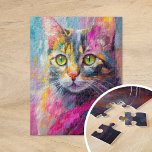 Grappig kattenportret Abstracte moderne kunst Legpuzzel<br><div class="desc">Een levendig kattenportret met grillige felle kleuren, waaronder blauwgroen, geel, roze en sinaasappel. Het speelse kleurenpalet en de expressieve penseelstreken brengen de persoonlijkheid van de kat tot leven op een leuke, fantasierijke manier. Deze levendige en gedurfde interpretatie van een klassiek huisdierenportret combineert een eigentijdse stijl met een gevoel voor charme...</div>