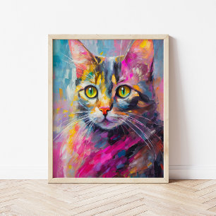 Grappig kattenportret Abstracte moderne kunst Poster
