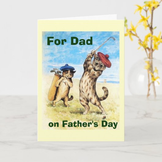 Grappig kattenspel dat Golf Caddy Design speelt Kaart (Gele Bloem)