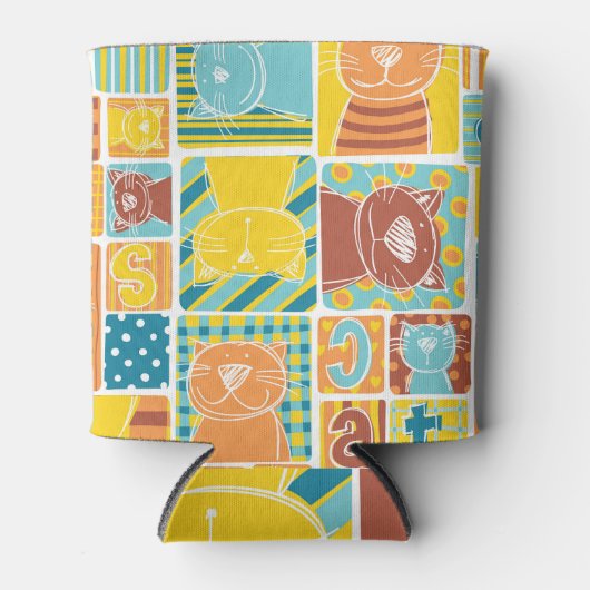 Grappig kattenstof patchwork behang blikjeskoeler (Voorkant)