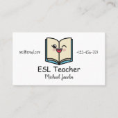Grappig Kawaii Boek ESL Docent Engels Docent Schat Visitekaartje (Voorkant)
