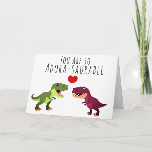 Grappig Kawaii Dinosaurus Paar Pun Valentijnsdag Kaart (Voorkant)