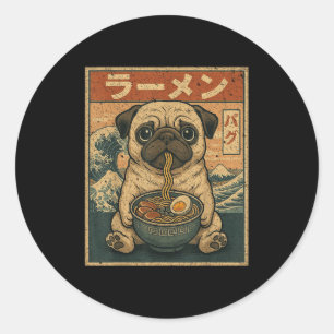 Grappig Kawaii Ramen Pug Japanse noedels Pug Eten Ronde Sticker
