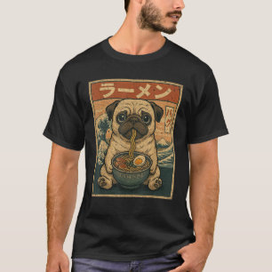 Grappig Kawaii Ramen Pug Japanse noedels Pug Eten T-shirt