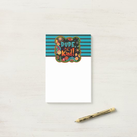 Grappig kerel wees vriendelijk glimlach kleurrijk post-it® notes (Op bureau)