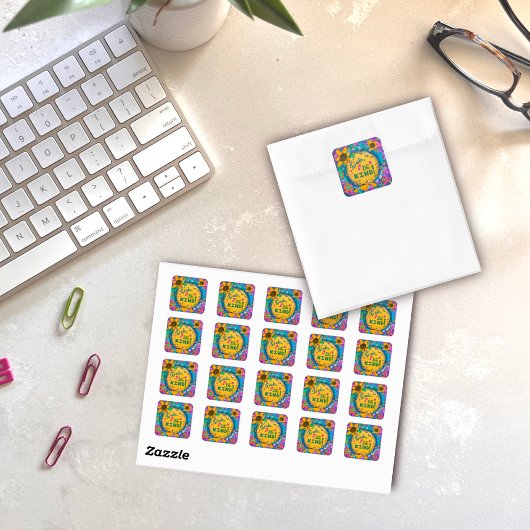 Grappig kerel wees vriendelijk vrolijke bloemige v vierkante sticker