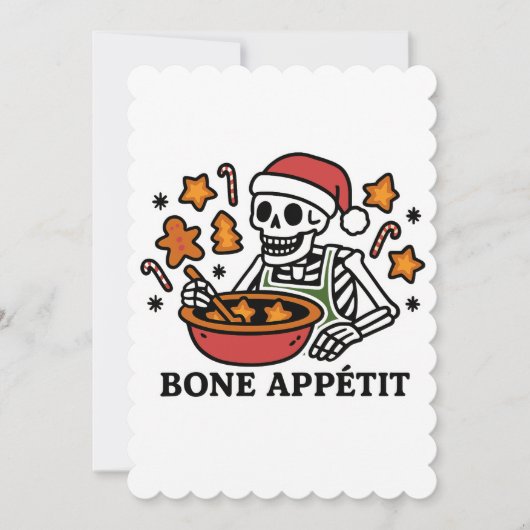Grappig Kerst Bakken – Skelet Bot Appétit Feestdagenkaart (Voorkant)