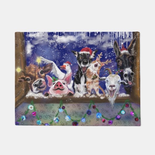 Grappig Kerst Deurmat Gift met Happy Boerderij Par (Voorkant)
