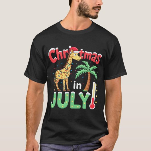 Grappig kerst in juli shirt Kerstman Giraffe Palm (Voorkant)