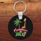 Grappig kerst in juli shirt Kerstman Giraffe Palm  Sleutelhanger (Voorkant)
