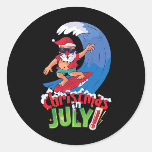 Grappig kerst in juli shirt zomer kerstman surfen ronde sticker