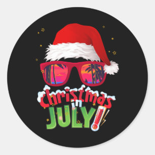 Grappig kerst in juli shirt zomer kerstman zonnebr ronde sticker