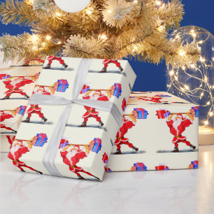 Grappig kerst inpakpapier fitness kerstman