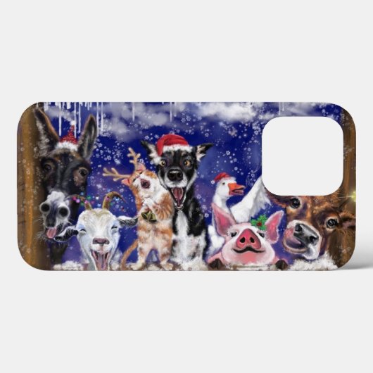 Grappig Kerst iPhone Case Happy Animal Party (Achterkant (horizontaal))