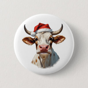 Grappig Kerst koe Ronde Button 5,7 Cm