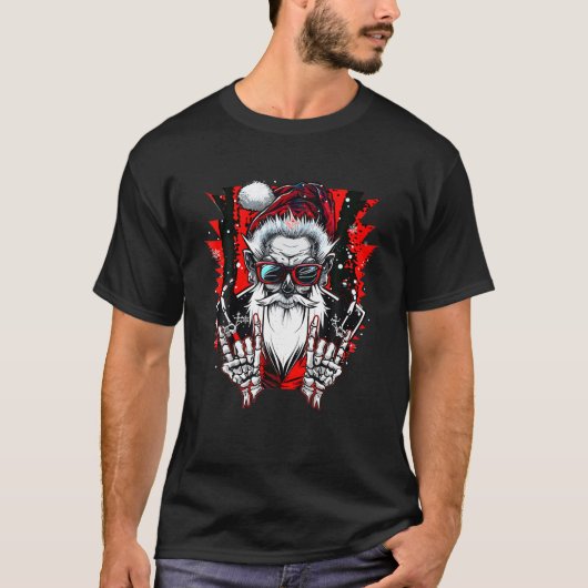 Grappig kerst rock en roll skelet sinterklaas t-shirt (Voorkant)