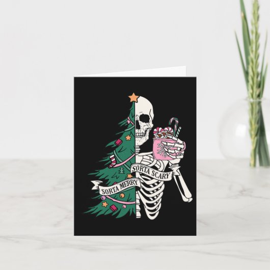 Grappig Kerst Sorta Merry Sorta Scary Skeleton X Kaart (Voorkant)