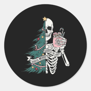 Grappig Kerst Sorta Merry Sorta Scary Skeleton X Ronde Sticker