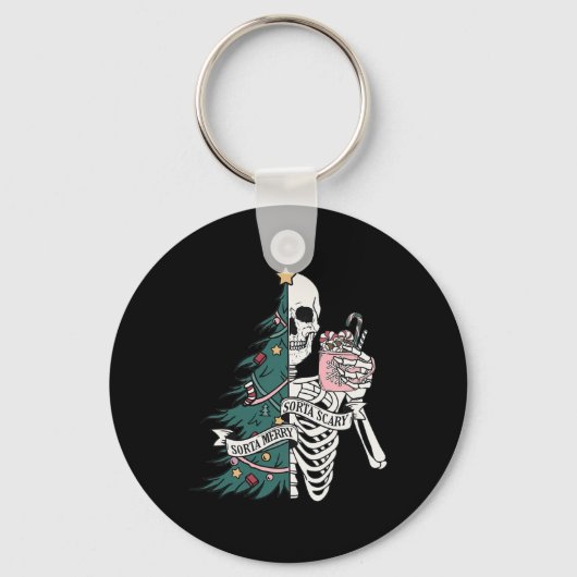 Grappig Kerst Sorta Merry Sorta Scary Skeleton X Sleutelhanger (Voorkant)