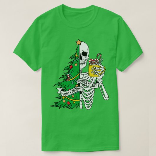 Grappig Kerst Sorta Merry Sorta Scary Skeleton X T-shirt (Design voorkant)
