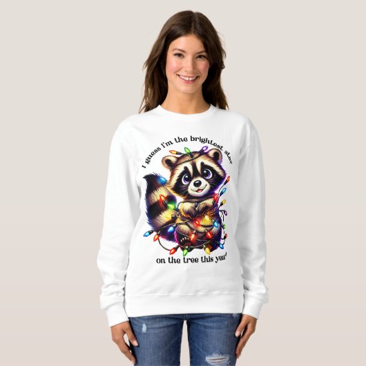 Grappig Kerst wasbeer shirt met kleurrijke lichten (Voorkant volledig)