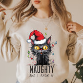 Grappig kerst zwart kat ondeugend en ik weet het t-shirt