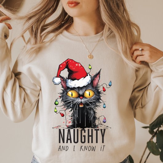 Grappig kerst zwart kat ondeugend en ik weet het t-shirt
