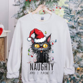 Grappig kerst zwart kat ondeugend en ik weet het t-shirt