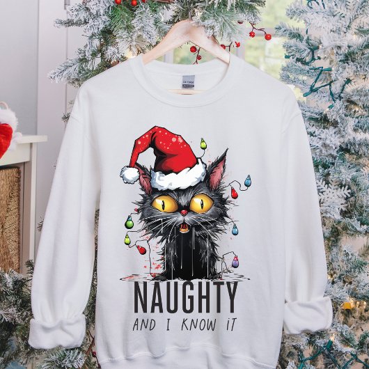 Grappig kerst zwart kat ondeugend en ik weet het t-shirt