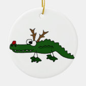 Grappig kerstalligator als rendiertje keramisch ornament (Voorkant)