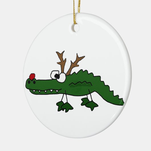 Grappig kerstalligator als rendiertje keramisch ornament (Links)