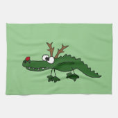 Grappig kerstalligator als rendiertje theedoek (Horizontaal)