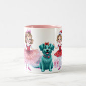 Grappig kerstballet met puppy-juichen tweekleurige koffiemok (Center)
