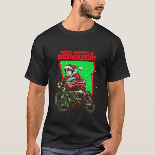 Grappig kerstbikerkerstman die een renrendiertje n t-shirt (Voorkant)