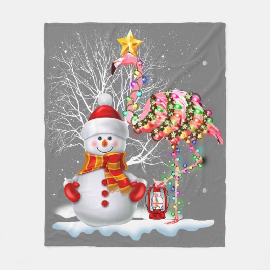Grappig kerstbomen Flamingo Pet Santa Best Xmas Fleece Deken (Voorkant)