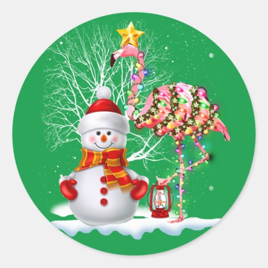 Grappig kerstbomen Flamingo Pet Santa Best Xmas Ronde Sticker (Voorkant)