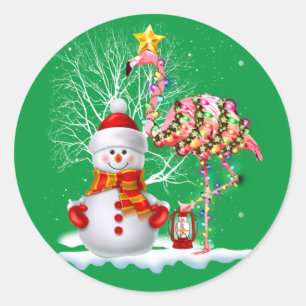 Grappig kerstbomen Flamingo Pet Santa Best Xmas Ronde Sticker