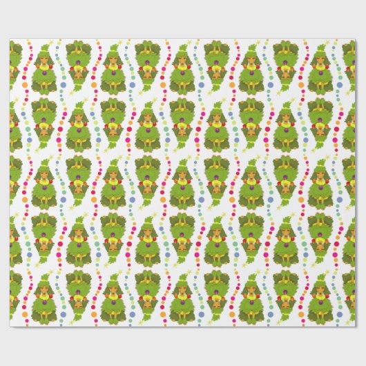 Grappig kerstboompoodle cadeaupapier (Vlak)