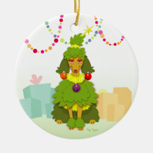 Grappig kerstboompoodle keramisch ornament