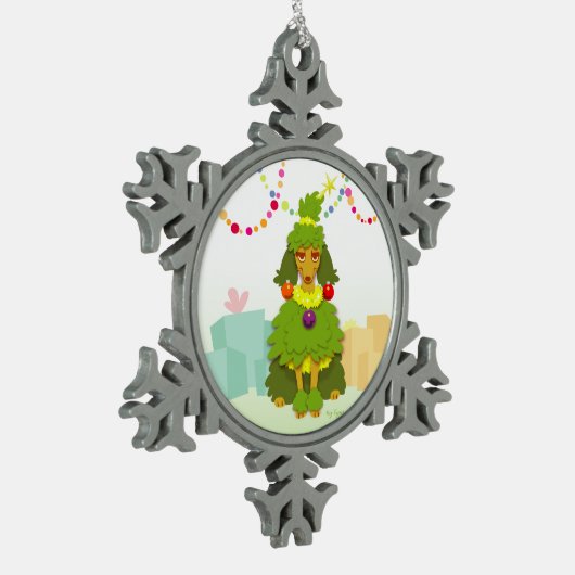 Grappig kerstboompoodle tin sneeuwvlok ornament (Links)