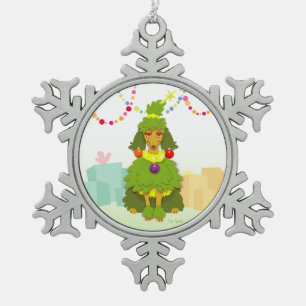 Grappig kerstboompoodle tin sneeuwvlok ornament