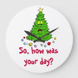Grappig kerstboomvakantieboom hoe was je dag? grote klok