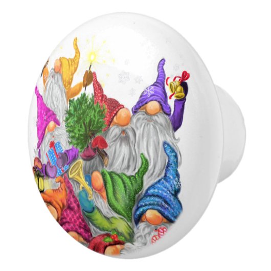 Grappig kerstcadeau Happy Gnomes Keramische knop (Rechts)