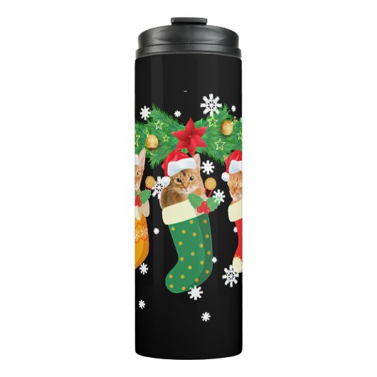 Grappig kerstcadeau voor Shirt Drie Abyssische kat Thermosbeker (Voorkant)